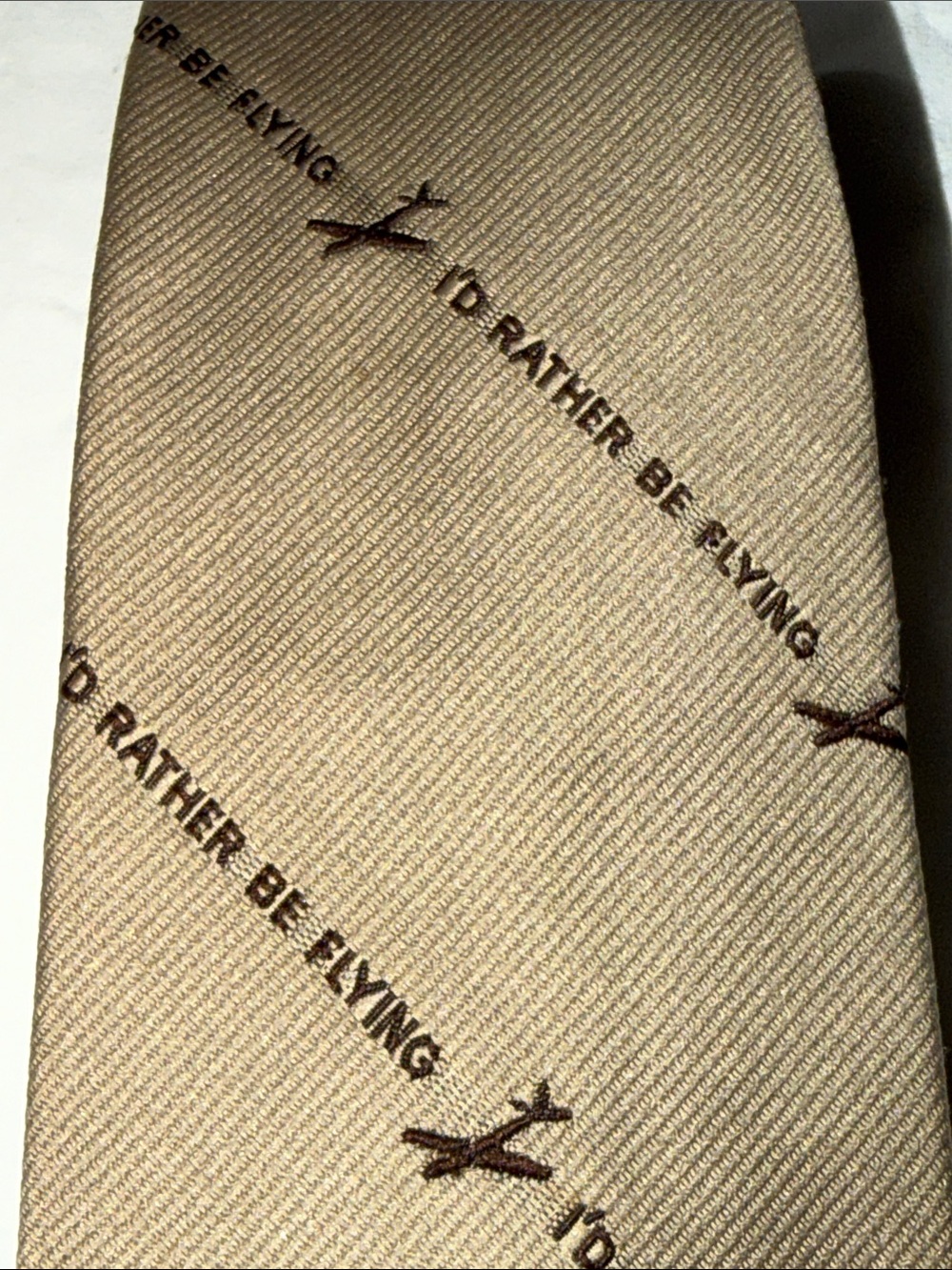 Vintage Lane Aviation "I'd Rather Be Flying" Pilot Necktie Tan Beige Airplanes